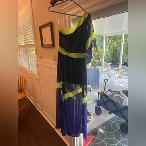 Women’s dress, small, lime green, purple tones
